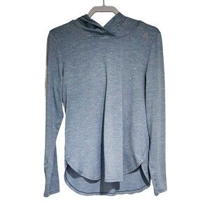 Reebok Womens Lightweight Hoodie L Heather Blue Pullover Long Sleeve Sweatshirt